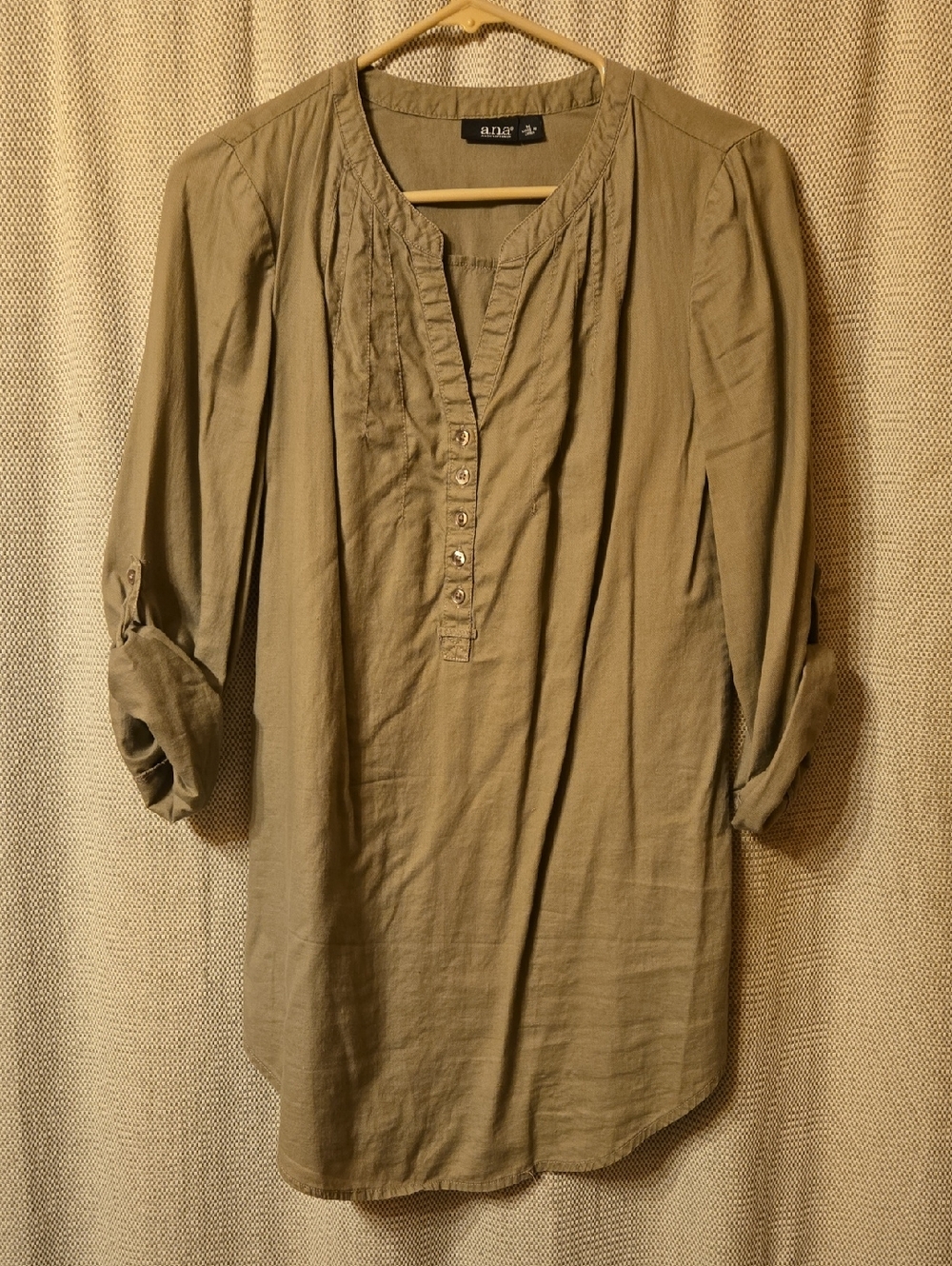 a.n.a Tan Tunic with Button-Placket and Roll-Tab Sleeves